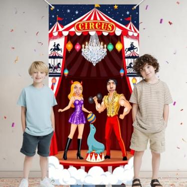 Imagem de HOMETITUTE Faixa de porta de foto de circo Strongman Performer Seal pano de fundo para barraca de carnaval luzes de palco suprimentos de decoração de festa fundo de foto crianças celebração de