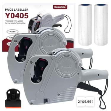Imagem de Pistola de preço de 2 pacotes - 1 pistola de preço de etiqueta de linha com 10.000 peças de etiquetas brancas manual com códigos de data e etiquetas com tintas pré-carregadas e removedor de etiquetas