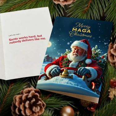 Imagem de Cartão de Natal Merry MAGA – Cartão de felicitações conservador divertido | Cartão político com tema Trump para Patriotas | Artigos de papelaria de Natal pró-América da EndTheWokeness