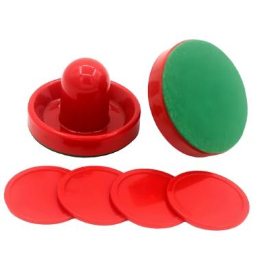 Imagem de uvbws 1 conjunto de acessórios de substituição de mesa Air Hockey Strikers Air Hockey - 2 empurradores vermelhos de hóquei no gelo, 4 hóquei vermelho no gelo (60 mm)