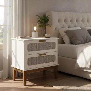 Imagem de Mesa de Cabeceira Mdf Decorativa 2 Gavetas Vintage 60 Cm Santorini Bra