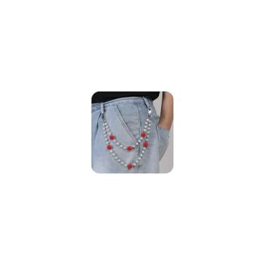Imagem de RWQIAN Corrente de calça em camadas para homens e mulheres, calça jeans punk corrente de bolso com contas de discoball hip hop carteira de beisebol correntes correntes de motociclista cinto chaveiro