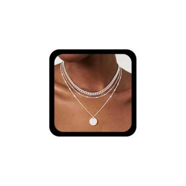 Imagem de Allereyae Colar de moedas vintage em camadas com disco dourado, colar com pingente de disco redondo, corrente de meio-fio, gargantilha geométrica, joia feminina, Zinco, Sem Pedra Preciosa