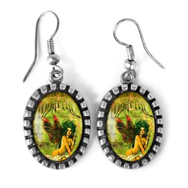 Imagem de Brincos de absinto - Brincos pendentes de prata de fada vitoriana - 273-SOE, vidro, cabochão