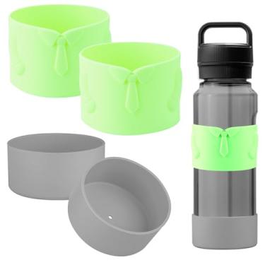 Imagem de ziHenryDa Bota de silicone para garrafa YETI Yonder de 1000 ml, proteção superior e inferior, capa protetora antiderrapante com porta-copos de silicone (verde/cinza, 963 g)