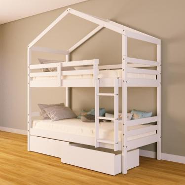 Imagem de Beliche Solteiro Casinha com Gavetas Madeira Maciça Branco Megamobilia