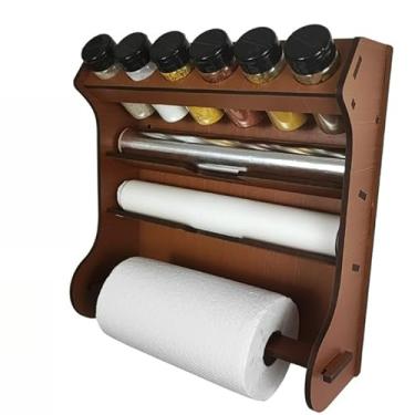 Imagem de Porta Tempero Parede 6 Potes com Porta Papel Toalha e Papel Alumínio (Tabaco)
