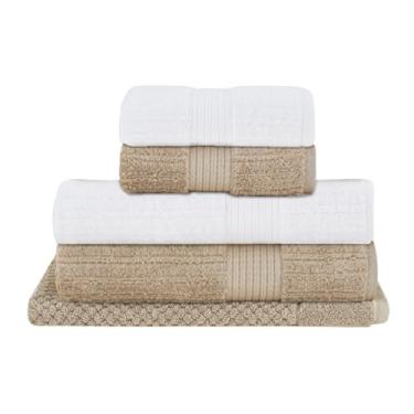 Imagem de Buddemeyer, Jogo Toalha de Banho Buddemeyer 5 Peças Luxo Fio Penteado Premium Alta Absorção Cor:Branco 1011 e Bege T. 1534
