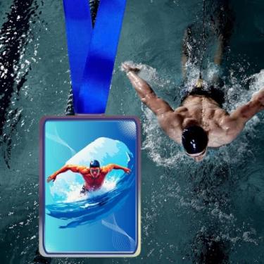 Imagem de Kit 10 Medalhas Para Natação Premiação De Campeão Com Fita Azul