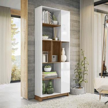 Imagem de Estante Livreiro Drumond Branco Brilhante/Madero Canela