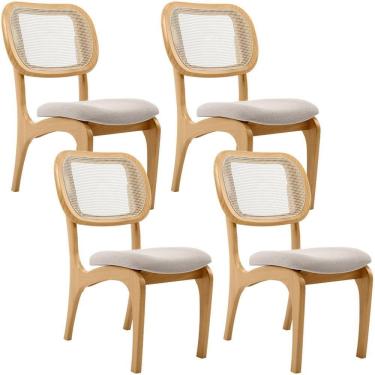 Imagem de Kit 4 Cadeiras Para Sala De Jantar Estofada E Tela Mariah L02 Bouclê Creme