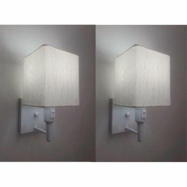 Imagem de Kit-2 Arandela Quadrada Md-2019 Branco C- Inter Liga E Desl Cúpula Em Tecido Linho Bege - Bivolt