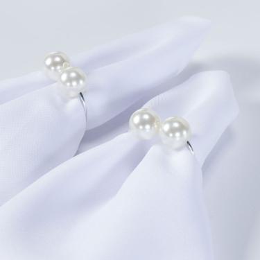 Imagem de Kit Anel Para Guardanapos Pérola Duplo Grande 4cm x 3cm Argola - Prata