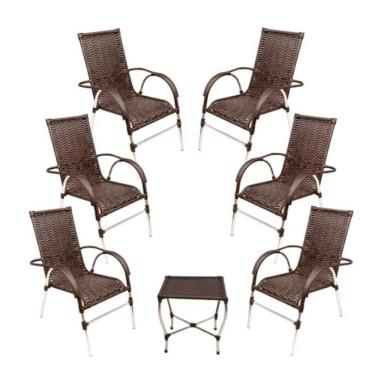 Imagem de Jogo 6 Cadeiras E Mesa Para Area Varanda Vênus Trama Tabaco