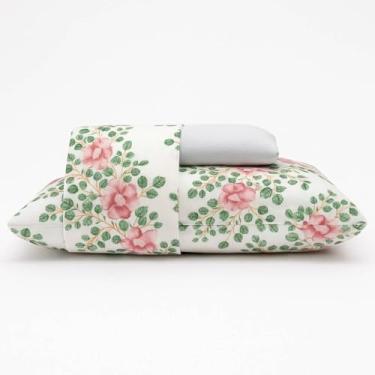 Imagem de Jogo de Lençol Teka Diamante 3 Peças Queen 100% Algodão 150 Fios (Cinza Claro Fronha Floral)