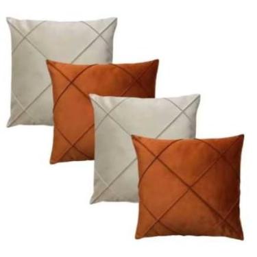 Imagem de Conjunto de Almofadas para Sofá com Capa Removível e Enchimento, Estampa Moderna e Tecido Suave, para Sala, Quarto e Decoracao de Casa (45x45cm) (Terracota com Palha)