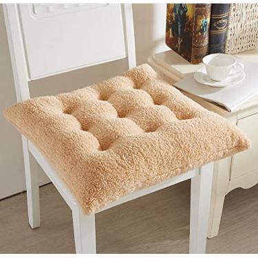 Imagem de Almofadas de cadeira de lã de cordeiro artificiais quadradas e redondas confortáveis, macias e fofas, almofadas de assento de pelúcia para meditação de escritório em casa (45 cm), marrom quadrado)