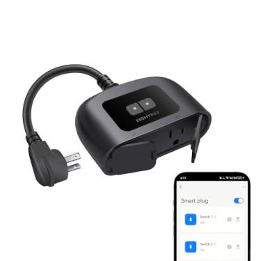 Imagem de EIGHTREE plugue inteligente externo à prova d'água ip44, plugue de saída inteligente com 2 tomadas controladas independentemente, compatível com alexa e google assistant, voz e controle remo