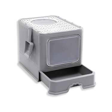 Imagem de Caixa de Areia Fechada para Gatos 50×40×40 cm | Design Moderno, Porta Dupla Transparente, Gaveta Deslizante, Antiodor, Antirrespingos | Conforto para Gatos Grandes e Pequenos (Cinza)