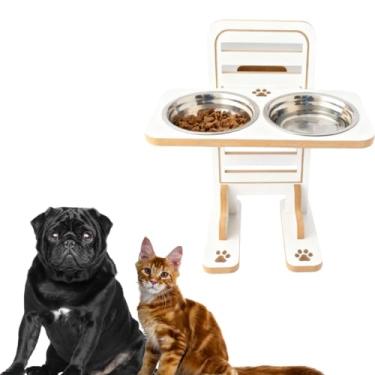 Imagem de Comedouro Cães Duplo Elevado Resistente Com Ajuste de Altura (Branco)