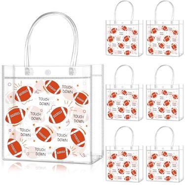 Imagem de Zenoble 24 peças de lembrancinhas de festa de futebol americano dupla face PVC transparente bolsa de guloseimas para lanche doces sacos de presente com alça para tema de time de futebol, aniversário