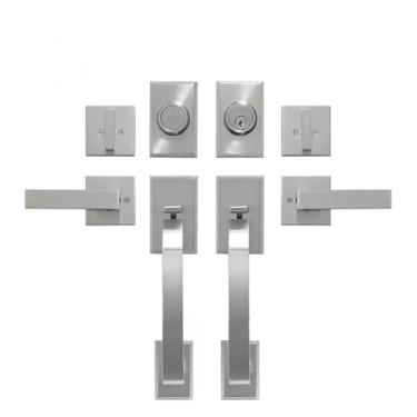 Imagem de SUYA Conjunto de fechadura de porta frontal dupla resistente com fechadura de cilindro único e alavanca quadrada (combinação com chave e falso) - reversível para portas de entrada externas esquerda