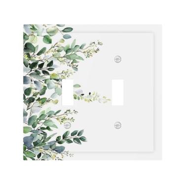 Imagem de JDAKHD Placa de cobertura para interruptor de luz de eucalipto, aquarela, floral, planta, folha, dupla alternância, placa decorativa de parede, sálvia, flor botânica, 2 gangues, placa elétrica para