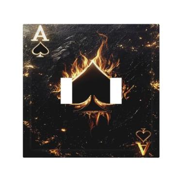 Imagem de Nadoabtm Placas decorativas de interruptor preto dourado chama ás de espadas placa de parede 2 gangues interruptor duplo interruptor de luz placa de parede placa elétrica para decoração de quarto e