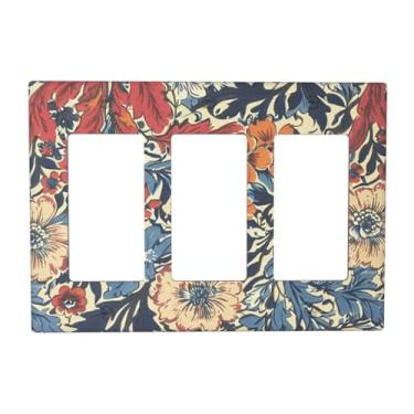 Imagem de JDAKHD Capas decorativas William Morris Floral 3 Gang Wall Plate Triple Rocker Abstrato Retro Meados do Século Boho Flores Planta Interruptor de Luz Placa para Cozinha, Banheiro, Quarto