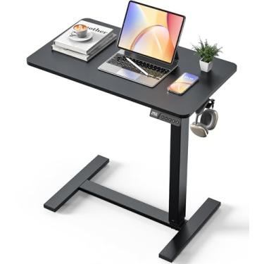Imagem de YOLEZO Mesa elétrica ajustável em pé – mesa portátil pequena para laptop com rodas ocultas, pequena estação de trabalho de computador para uso de cabeceira e escritório em casa (71 x 40 cm, preta)