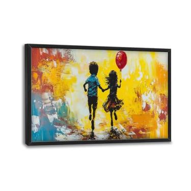 Imagem de Arte de parede emoldurada grande Banksy para sala de estar, decoração de parede infantil de grafite colorido grande, pintura em tela pacífica, imagens de arte moderna, decoração de casa para sala de