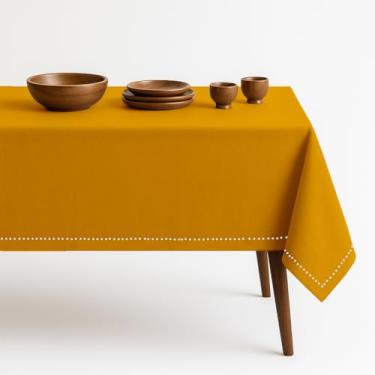 Imagem de HEIRLOOM COMFORT Capa de mesa de algodão amarelo mostarda, 152 x 213 cm, serve para 6 a 8 lugares, macia, durável, lavável, resistente a rugas, toalha de mesa retangular para reuniões de verão
