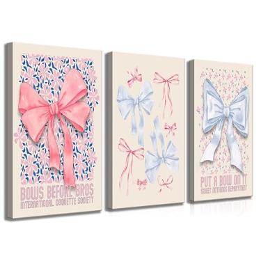 Imagem de 3 peças de arte de parede em tela de arco moderno Coquete rosa e azul rosa rosa e azul decoração de parede pôster impresso arte para apartamento dormitório menina quarto mulher decoração de casa