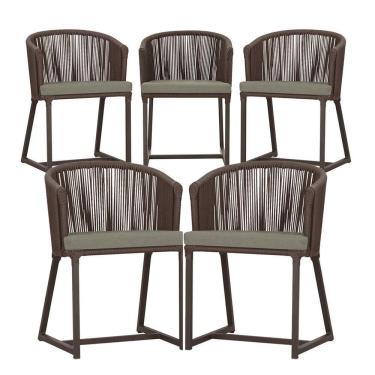 Imagem de 5 Cadeiras De Jantar Noronha Marrom Corda Náutica E8 Trama Marrom