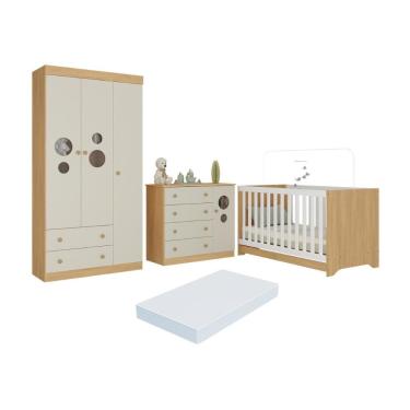 Imagem de Quarto de Bebê Completo com Berço Americano 3 em 1 Colchão Incluso Pirulito Multimóveis MP4637