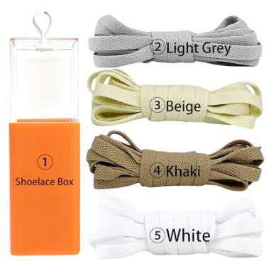 Imagem de sovida 4 pares de cadarços planos - 36 cores para cadarço de sapatos, tênis de corrida atlético, sapatos casuais, cordas para botas, 16 cinza claro + bege + cáqui + branco + caixa de cadarço, 120cm
