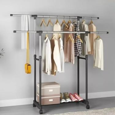Imagem de Cabideiro para Roupas，Mancebo Cabideiro de Roupas Porta Casaco ChapéU Bolsa，VarãO para Roupas Com Duas Prateleiras，Adequado para Pendurar Grandes Quantidades de Roupa em Casa(CABIDEIRO DUPLO)