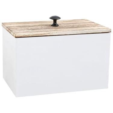 Imagem de LUMINFLY Caixa de suporte de tampão de banheiro com tampa de madeira, 20 x 12 cm, puxador preto, compartimentos ocultos para armazenamento