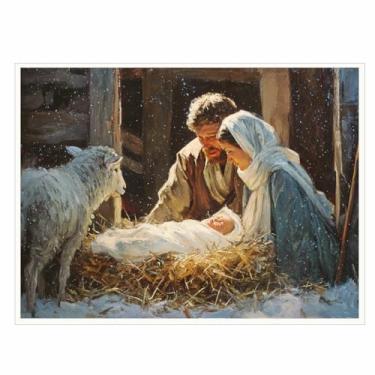 Imagem de Arte de parede de presépio – Impressão em tela de Natal da Sagrada Família, Bebê Jesus na Manjedoura Pintura Cristã Religiosa, Decoração de Feriado Bíblico para Sala de Estar 20 x 30 cm Sem Moldura