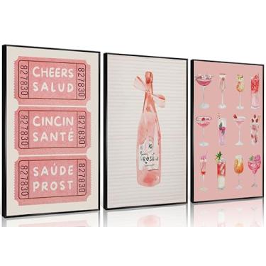 Imagem de 3 peças vintage rosa aquarela coquetel champanhe tela arte de parede coquete bebida alcoólica imagem decoração de parede bar carrinho impressão arte para quarto, sala de estar, bar, decoração de casa