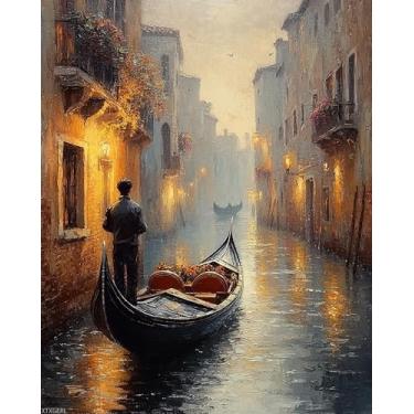 Imagem de XTXGERL Pintura DIY por Números para Adultos Iniciantes, Gôndola de Veneza em Passeio Silencioso pelo Canal, Kit de Pintura por Números para Adultos, 40,6 cm x 50,8 cm