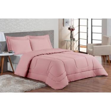 Imagem de Edredom King 3 Peças Micro Percal 200 Fios Cinza Dupla Face – Conforto e Elegância para Sua Cama (ROSÊ)