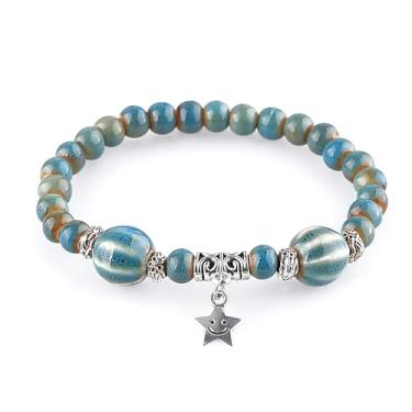 Imagem de KILIPOL Pulseira de contas de cerâmica colorida estilo étnico chinês hippie boêmio, estilo iterário e antigo, joia de praia de verão boêmia, presente de Natal para mulheres (Estilo14