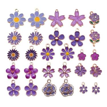 Imagem de ARTISAMILY 30 peças de pingentes de flores roxas margaridas e girassol, brincos com pingente de pulseira de flores fofas, pingentes de chaveiro de 9 a 20 mm para colar, joias, artesanato faça você