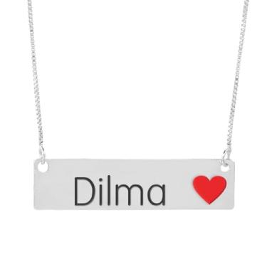 Imagem de Colar Semijoia Nome Personalizado Coração Resinado Dilma Banhado em Prata 1000-999001783
