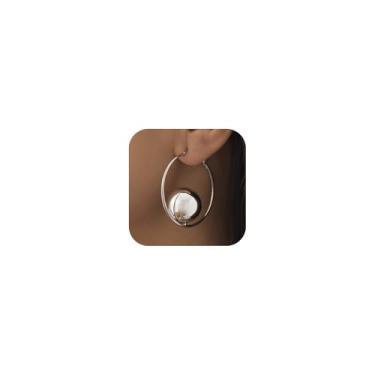 Imagem de Brincos grandes de argola de prata para mulheres, brincos grandes de ouro grosso, bolas redondas penduradas, moda, vintage, círculo, joias, acessórios hippie, Large, Zinco, Sem pedra preciosa