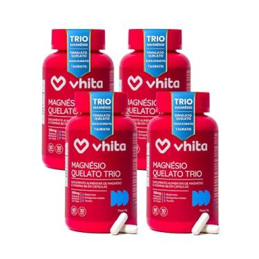Imagem de Magnésio Quelato Trio, Dimalato, Bisglicinato e Taurato com Vitamina B6 350mg Vhita 60 Cápsulas (4 unidades)