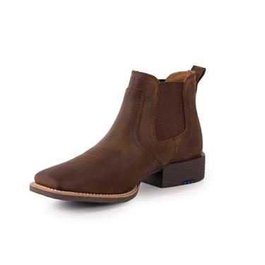 Imagem de Palitutu Botas masculinas de cowboy Chelsea bordadas, bico quadrado, sem fecho, à prova d'água, couro, casual/vestido híbrido, Marrom, 45