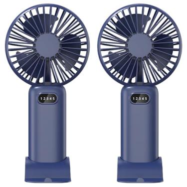 Imagem de 2 ventoinhas USB portáteis, portáteis e recarregáveis, configurações de 3 velocidades com base removível, vento forte para ambientes externos, mesa, dormitórios, azul