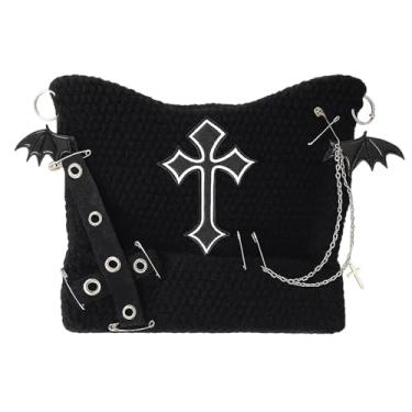 Imagem de Gorro de gato preto com design cruzado, gorro de algodão para mulheres, acessório de festa estilo punk